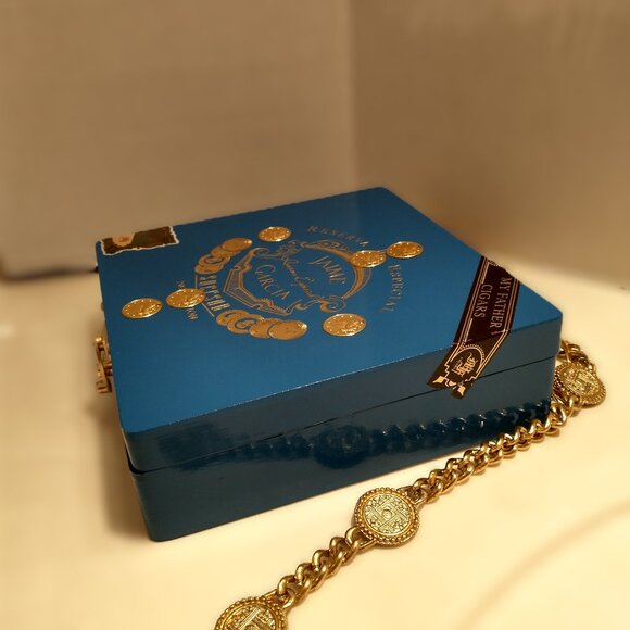 Suenos de Saundra Upcycled Collection, Cigar Box Purse, Jaime Garcia Teal Box - Picture 15 of 15